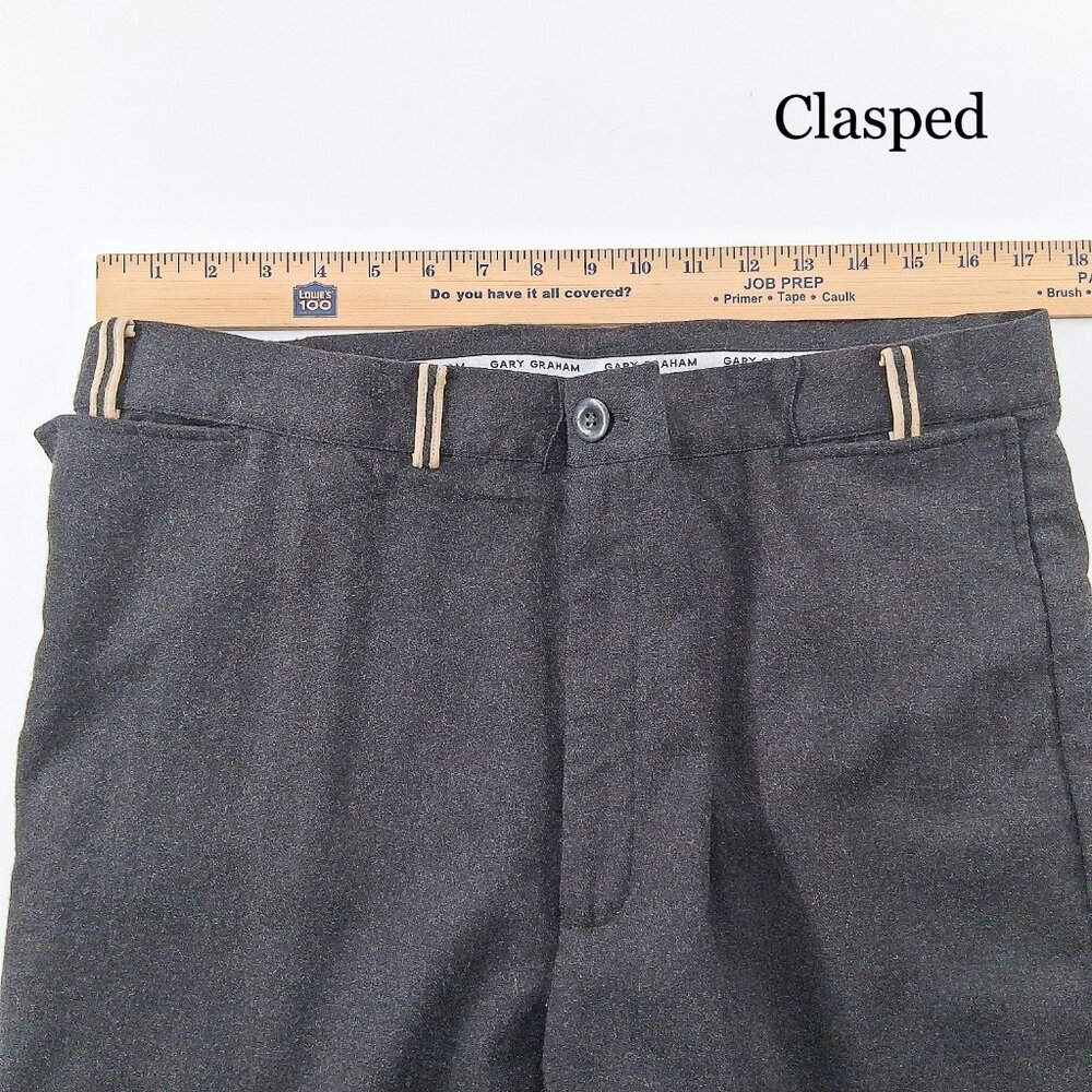 GARY GRAHAM Gray Merino Wool Fold Over Waist Leather Trim Avant Garde Pants 6 - Picture 10 of 16